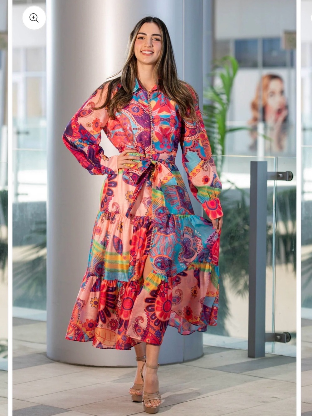 NWT Alania Chiffon Belted Ruffle Maxi Dress Medium